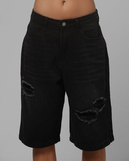 Loiter Distressed Jorts Black