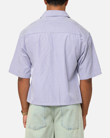MNML Cropped Striped Short Sleeve Shirt Blue
