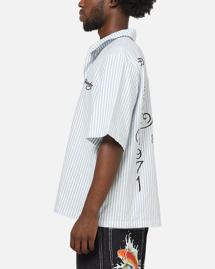 Ed Hardy Panther Button-Up Shirt Blue Pin Stripe
