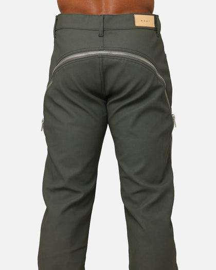 MNML D519 Leather Zipper Flare Pants Charcoal Grey