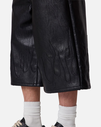 MNML Ultra Baggy Leather Flame Shorts Black