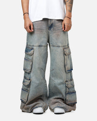MNML Dune Double Cargo Denim Pants Blue/Red