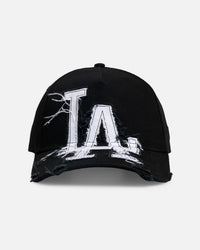New Era Los Angeles Dodgers 'Applique Distressed' 9FORTY A-Frame Snapback Black/White