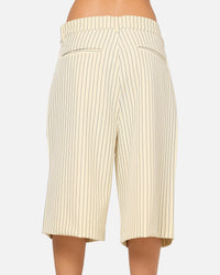 Carre Heritage Pleated Shorts Off White Pinstripe