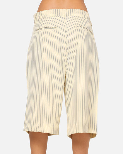 Carre Heritage Pleated Shorts Off White Pinstripe