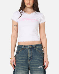Ed Hardy Women's Lace Trim Baby T-Shirt White