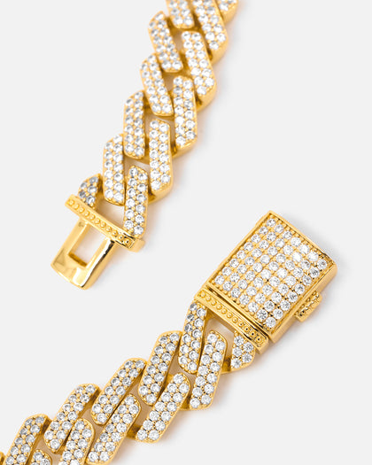 Saint Morta 18" 14mm Iced Interlink Chain Iced Gold