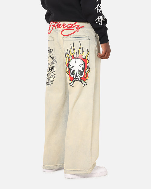 Ed Hardy Wide Leg Skull Jeans Sage