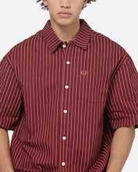 Carre Grid Short Sleeve Button Up Shirt Red Oxford Pinstripe