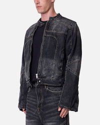 MNML Panelled Moto Denim Jacket Washed Black