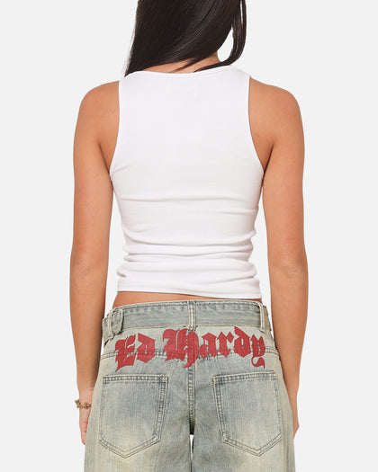 Ed Hardy Women's Rhinestone Logo Tank White