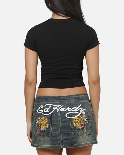 Ed Hardy Women's Stallion V Neck Baby T-Shirt Black