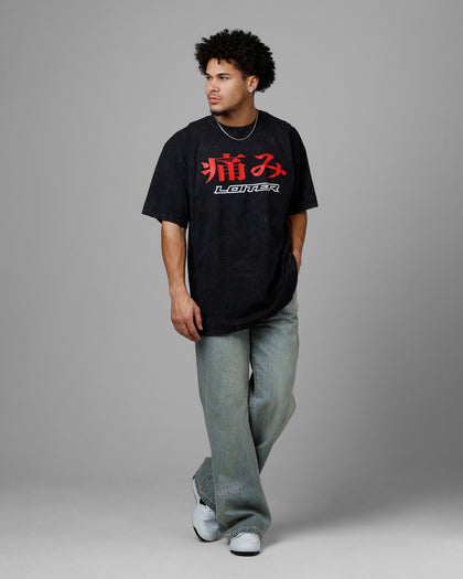 Loiter Pain Vintage T-Shirt Black Acidwash