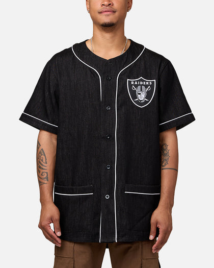 Majestic Athletic Las Vegas Raiders Denim Button Up Shirt Washed Black Denim