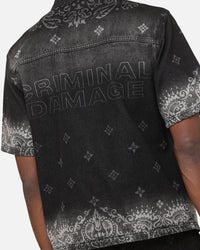 Criminal Damage Laser Print Denim Button Up Shirt Washed Black