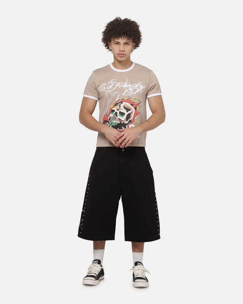 Ed Hardy Flame Skull Ringer T-Shirt Mushroom