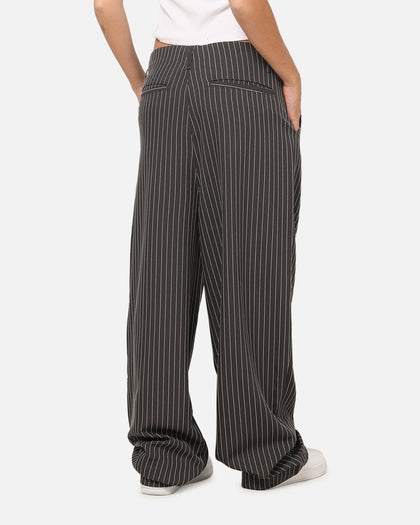 Carre Heritage Pleated Pants Black Pinstripe