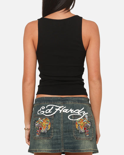 Ed Hardy Women's Rhinestone Logo Tank Black