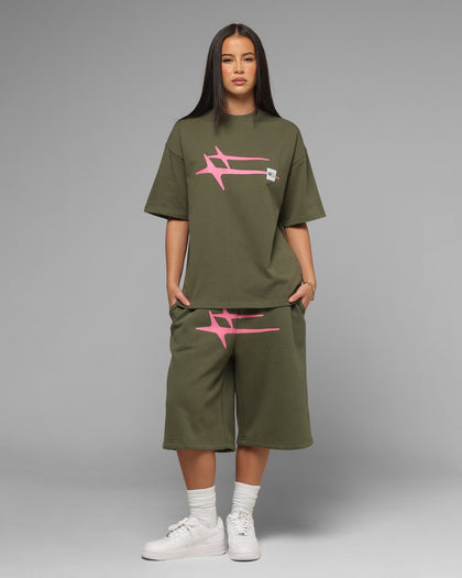 Loiter Hybrid Premium Shorts Olive/Pink