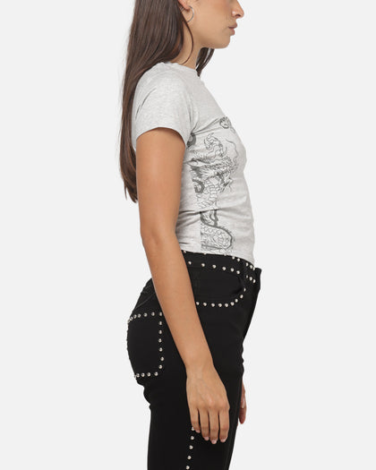 Ed Hardy Women's Side Tattoo Baby T-Shirt Grey Marle
