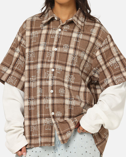Saint Morta Sanctuary Layered Button Up Shirt Brown
