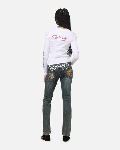 Ed Hardy Women's Koi Long Sleeve T-Shirt White