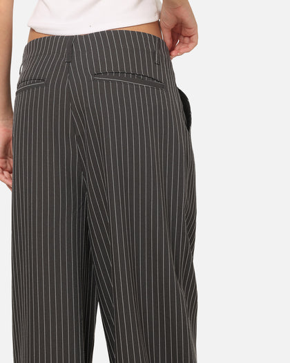 Carre Heritage Pleated Pants Black Pinstripe