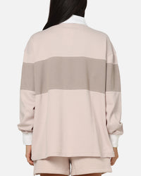 Nike Women's Sportswear Graphic Long Sleeve Polo Top Pink/White