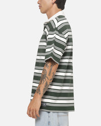 Vouseti Post Game Polo Shirt Money Green White Stripe