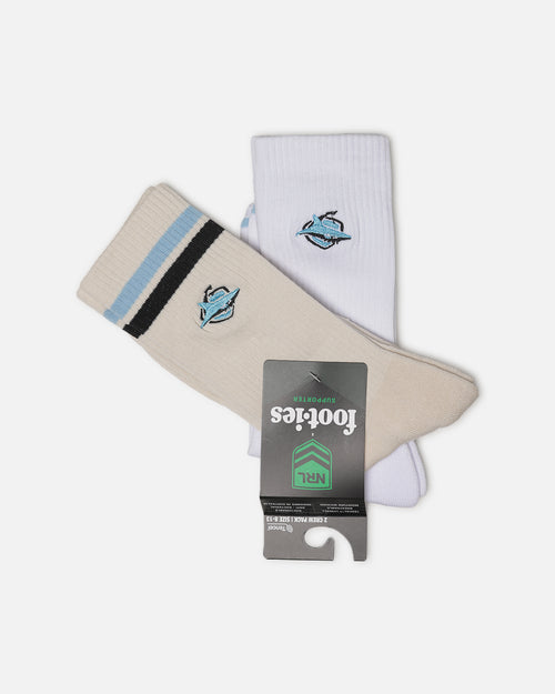 Foot-ies Cronulla-Sutherland Sharks Sneaker Socks 2 Pack Off White/White