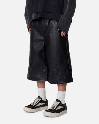 MNML Ultra Baggy Leather Flame Shorts Black
