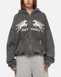 Represent Pegasus Zip Through Hoodie Vintage Grey