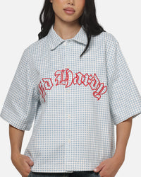 Ed Hardy Eagle Button Up Shirt Blue Pinstripe
