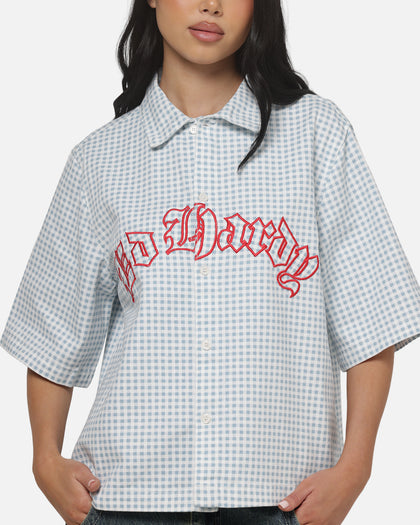 Ed Hardy Eagle Button Up Shirt Blue Pinstripe