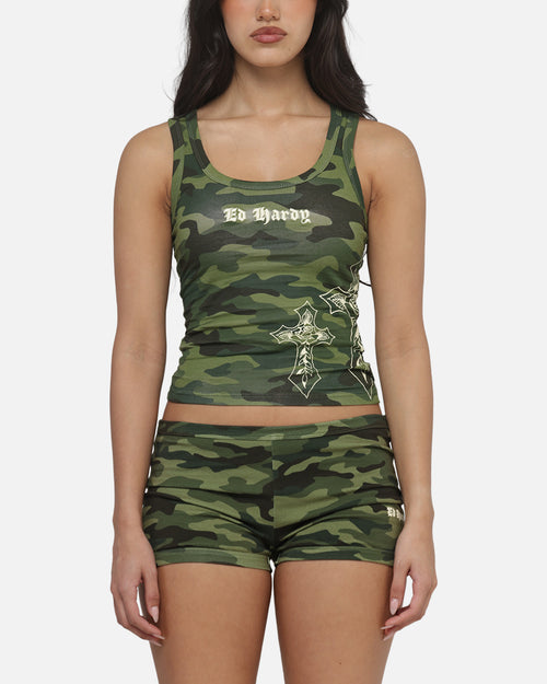 Ed Hardy Women's Crossed Tank Woodland Camo