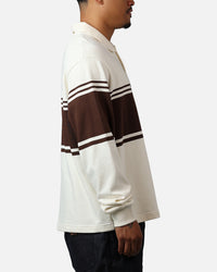 Carre Varsity Long Sleeve Polo Shirt Off White/Brown