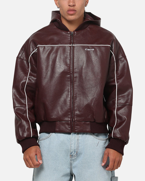 Carre Velocity Vegan Leather Bomber Jacket Burgundy