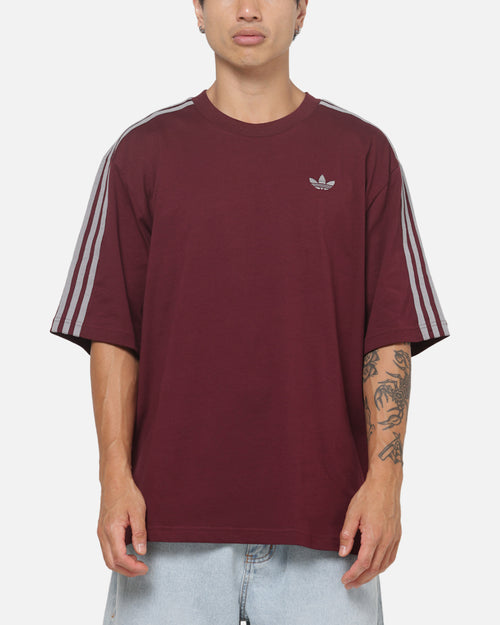 Adidas 3 Stripes Oversized T-Shirt Maroon
