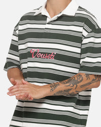 Vouseti Post Game Polo Shirt Money Green White Stripe