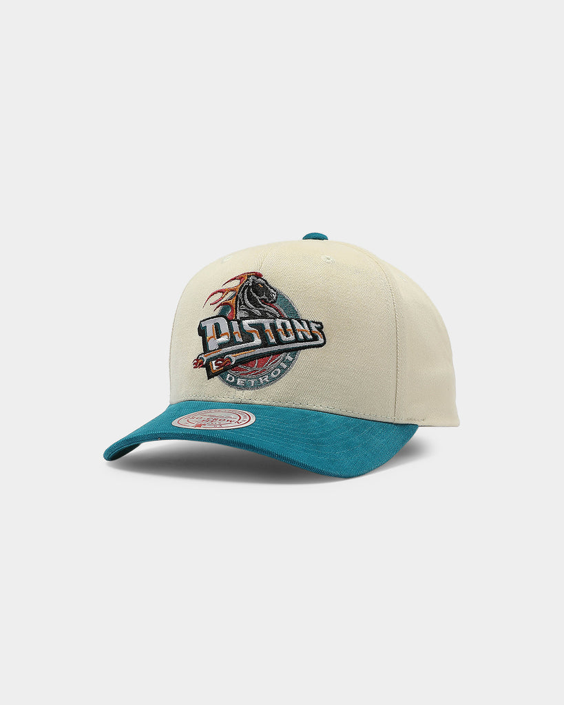 Mitchell Ness Detroit Pistons Pro Crown Snapback Off White/Teal