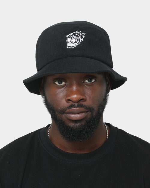 Rats Get Fat Flame Skull Bucket Hat Black