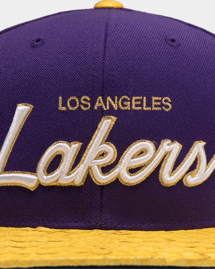 Mitchell & Ness Los Angeles Lakers Lux Carp Script Snapback Purple/ Yellow