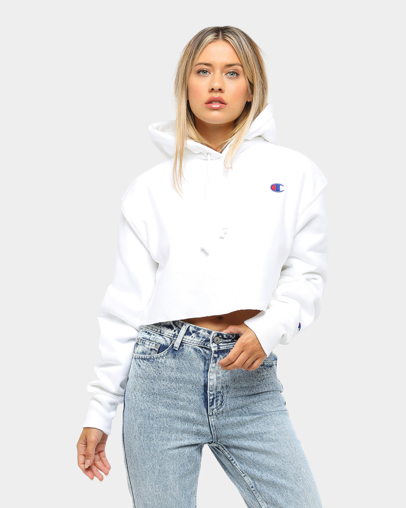 Champion Women's Reverse Weave Cropped Cut Off Hoodie White | Culture Kings