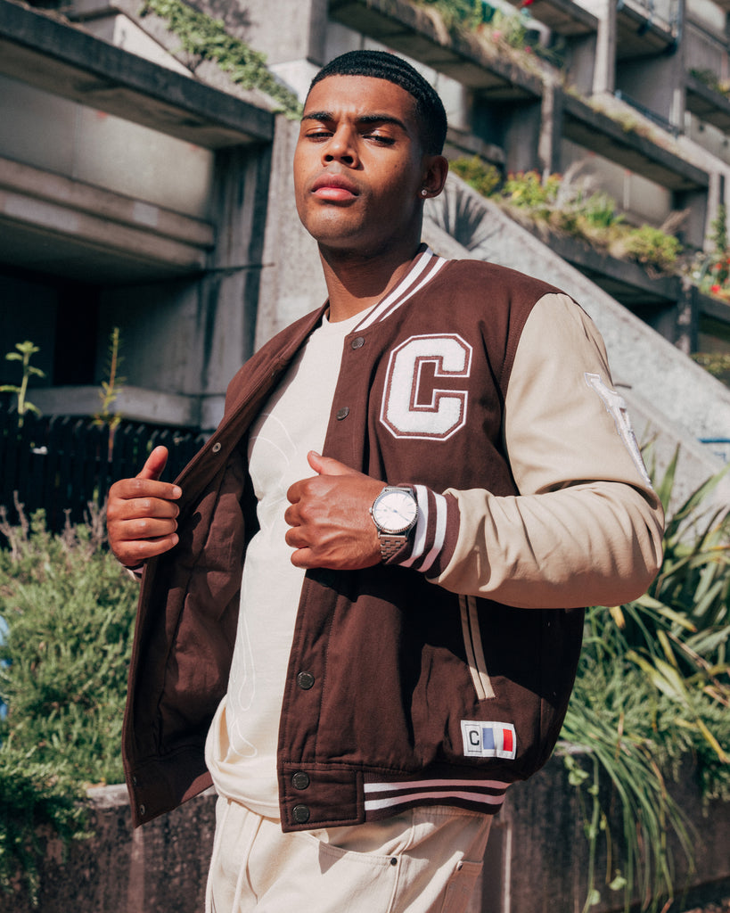 Chkokko Long Varsity Jacket Mens Brown Varsity Jacket CHKOKKO Mens