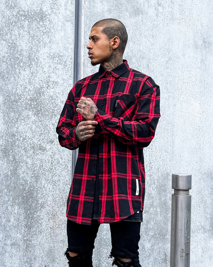 Saint Morta Men's Prima Long Sleeve Flannel Shirt Red/Black