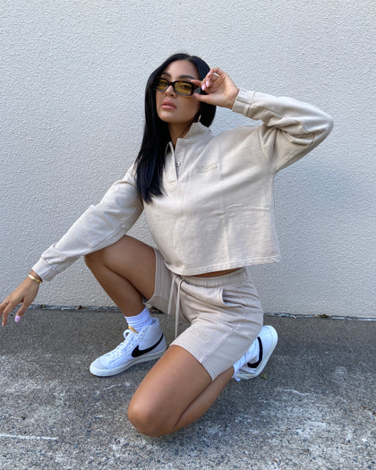 Stussy Women's Designs Pigment Fleece Polo Taupe