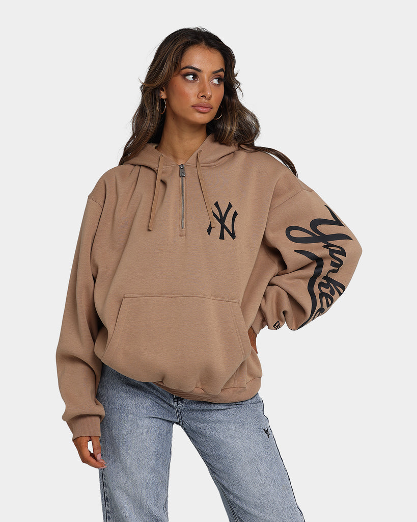 New Era New York Yankees Sleeve Script Hoodie Khaki/Black | Culture Kings