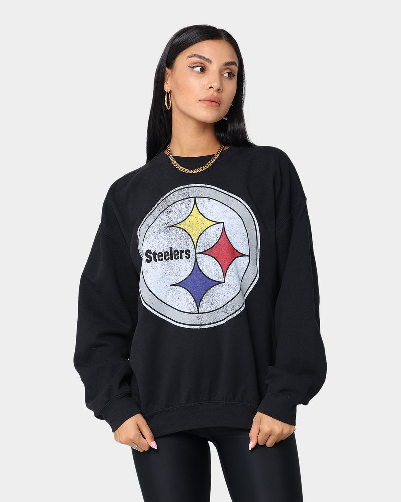 Mitchell and Ness Oversized Extra Large Print Steelers Crewneck Vintage Black