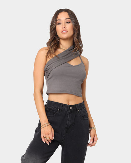 XXIII Women's Aisha Side Strap Crop Top Charcoal