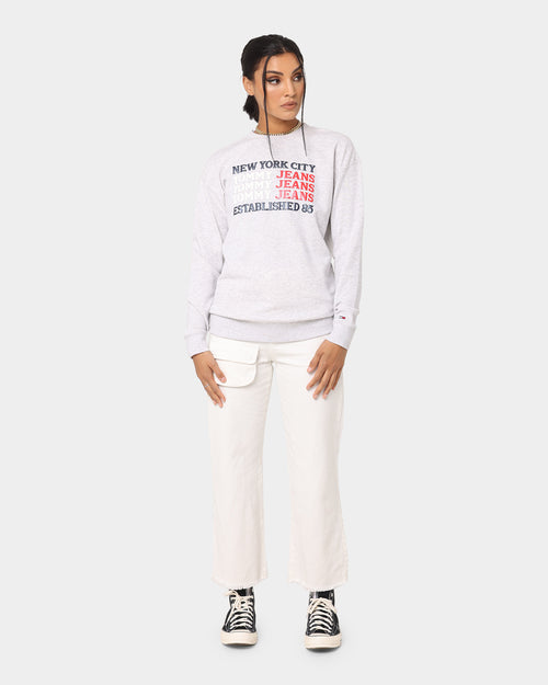 Tommy Jeans Women's Oversized Flag Repeat Crewneck Silver Grey Heather